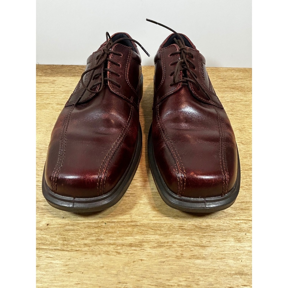 ECCO Mens Leather Square Bicycle Toe DerShoes Burgundy Mahogany Size 42by - Picture 2 of 9